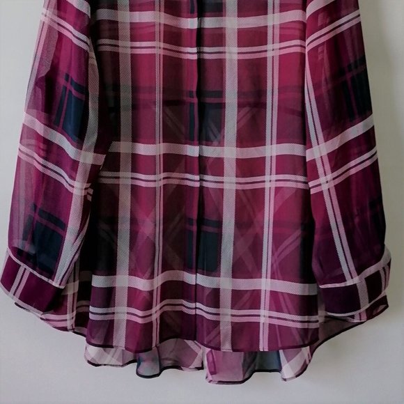 Lane Bryant Womens Purple White Plaid Sheer Button Up Tunic Shirt Size 26/28 - Picture 3 of 8
